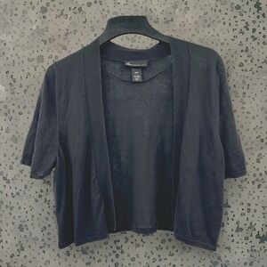 Lane Bryant Wms Cardigan 18/20 Black Linen Blend Short Sleeve Cropped Minimalist